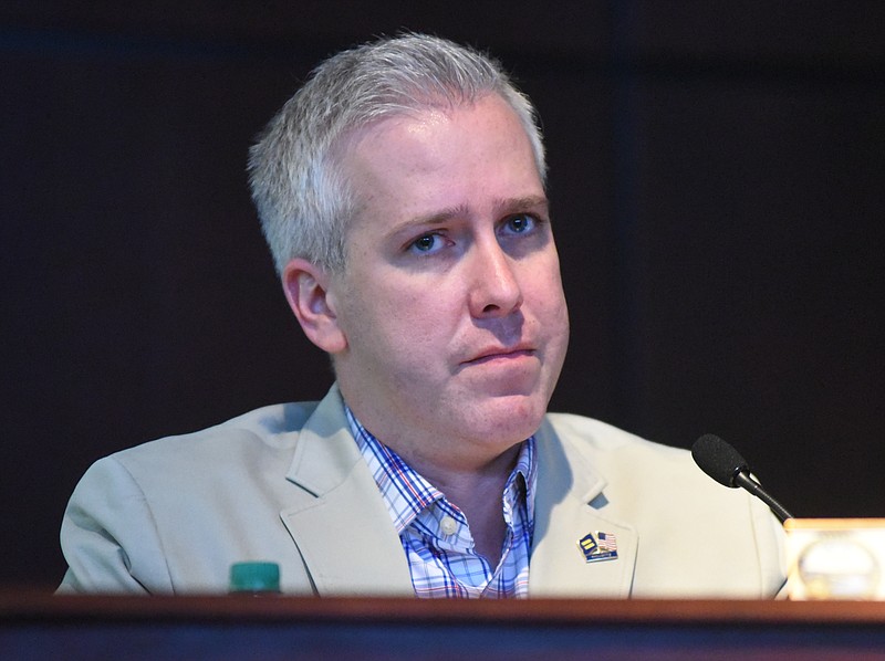 Chattanooga City Councilman Chris Anderson listens during a council meeting Tuesday, July 7, 2015, in Chattanooga, Tenn.