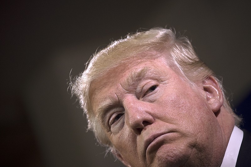 Donald Trump, the presumed Republican presidential nominee, speaks during a May news conference in Bismarck, N.D. (Stephen Crowley/The New York Times)