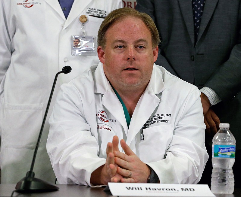 Dr. Will Havron, one of the doctors that treated victims of the Pulse nightclub shooting, speaks at a news conference at the Orlando Regional Medical Center Tuesday, June 14, 2016, in Orlando, Fla. (AP Photo/John Raoux)