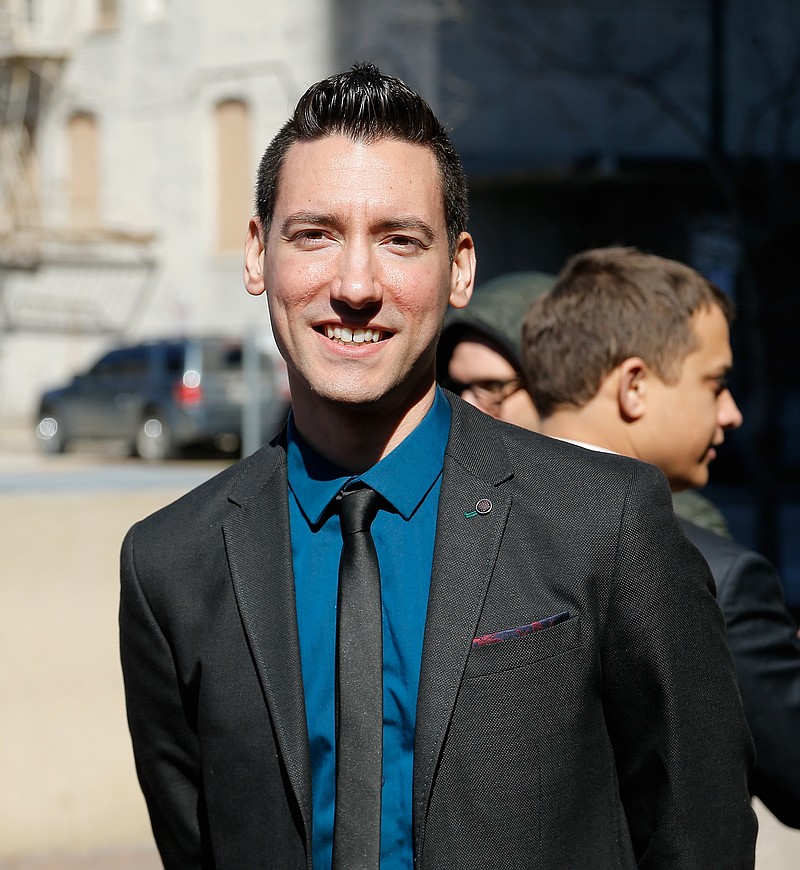 
              FILE - In this Feb. 4, 2016 file photo, David Daleiden, one of the two indicted anti-abortion activists, speaks with supporters outside the Harris County Criminal Courthouse after turning himself in to authorities in Houston. A misdemeanor charge accusing Daleiden of trying to buy human organs while making an undercover video looking into Planned Parenthood practices has been dismissed, and his attorneys said they are working to have a felony count the activist faces thrown out as well. (AP Photo/Bob Levey, File)
            