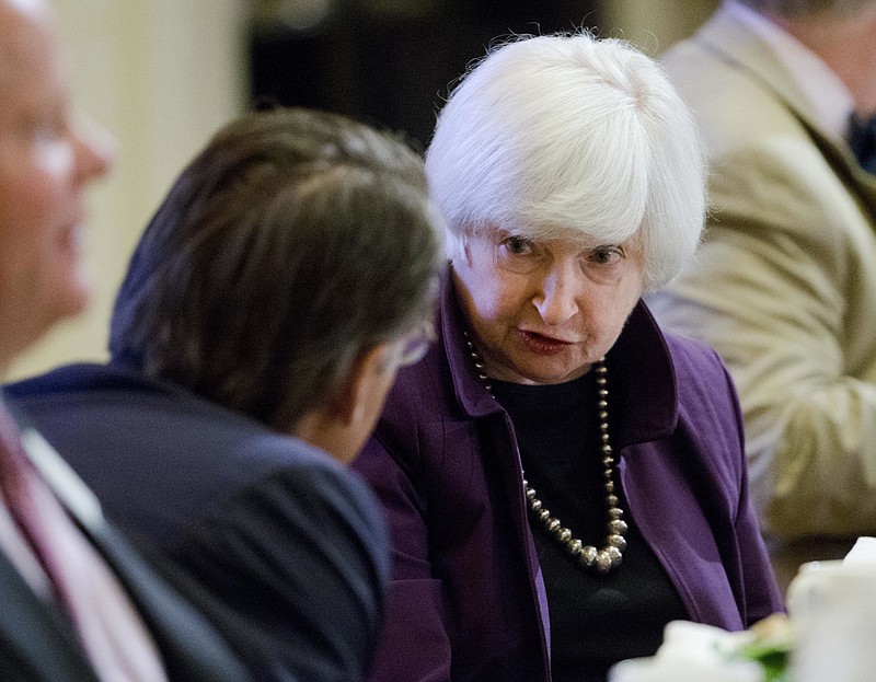 
              FILE - In this Monday, June 6, 2016, file photo, Federal Reserve Chair Janet Yellen sits for lunch before making a scheduled speech in Philadelphia. Ending its latest policy meeting on Wednesday, June 15, the Federal Reserve issues a statement, updates its forecasts and holds a news conference with Yellen. (AP Photo/Matt Rourke, File)
            