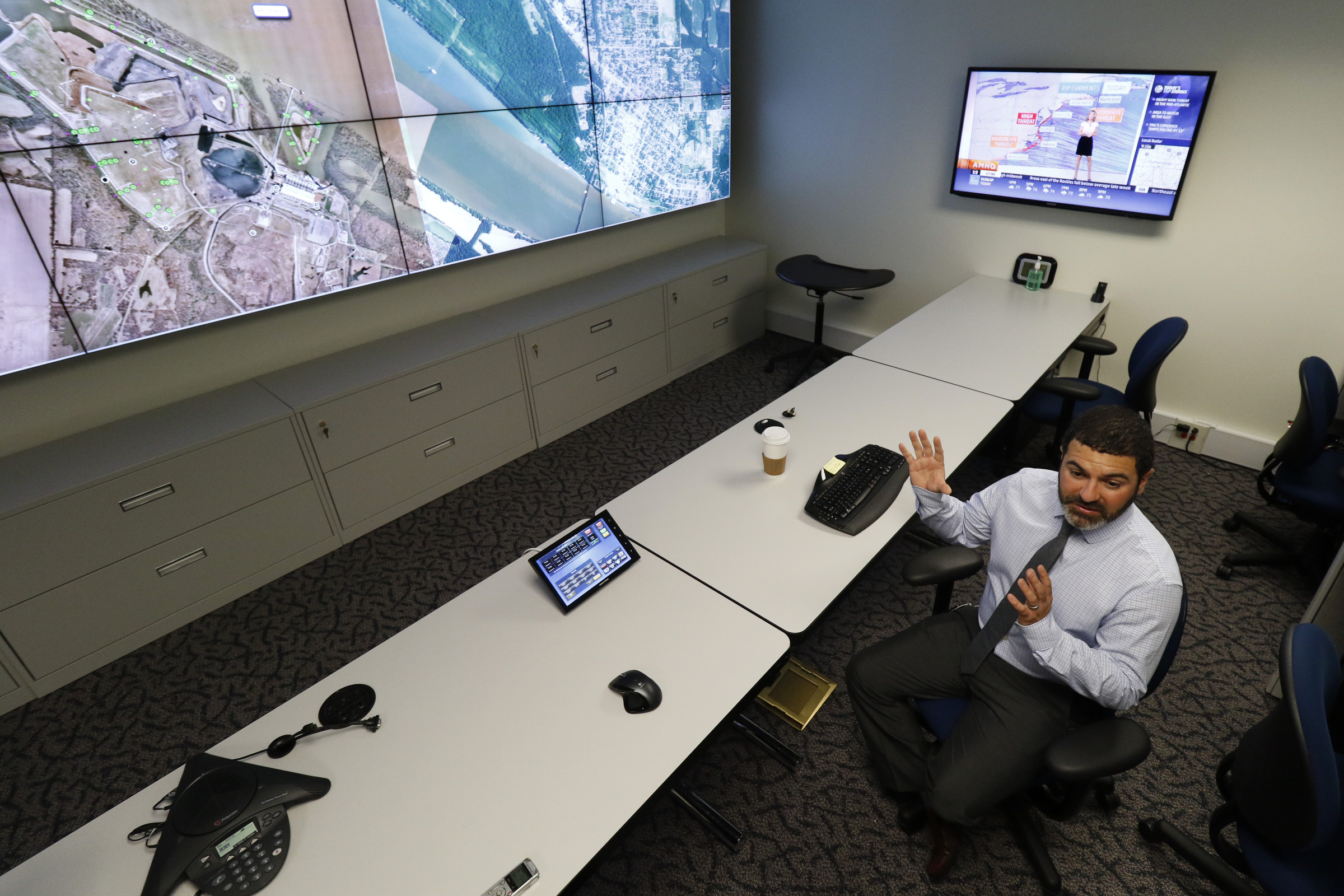 Staff Photo by Dan Henry / The Chattanooga Times Free Press- 9/28/15. Nick McClung, TVA's manager for risk and quality assurance, answers questions during an interview in the ATIM Center where numerous sensors can be monitored to determine the stability of earthen dams that contain coal ash.