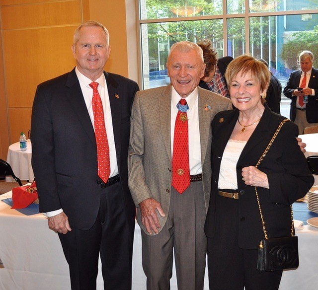 Guest speaker retired Col. Wesley L. Fox, center, with retired Gen. B.B. Bell and his wife, Katie Bell.