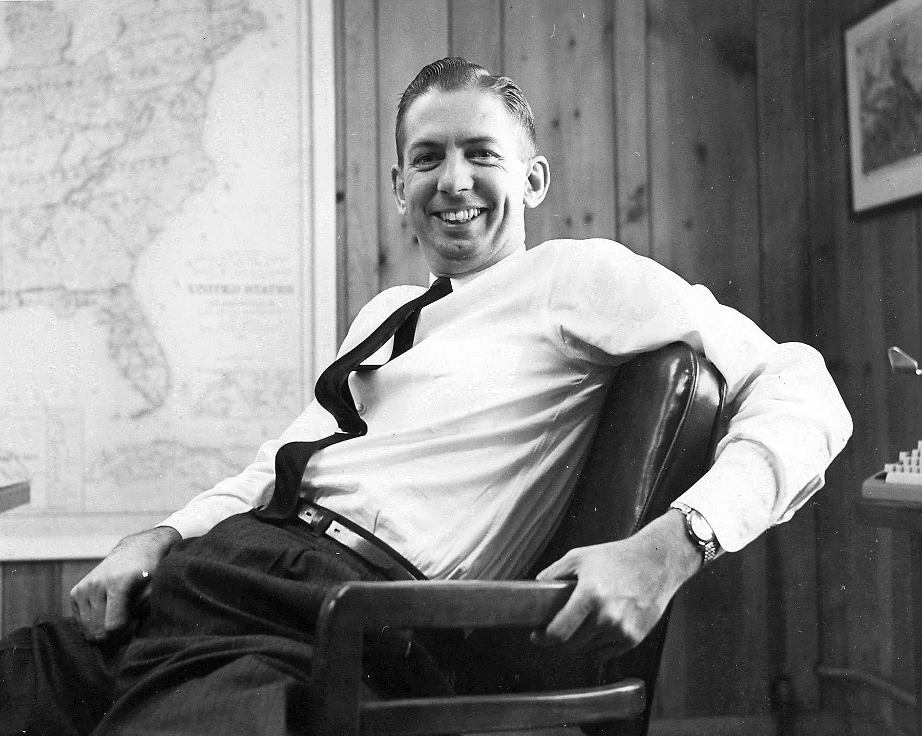 Editor Lee Anderson relaxes in the News-Free Press offices in 1960. This photo was made by his longtime friend Chief Photographer Delmont Wilson.