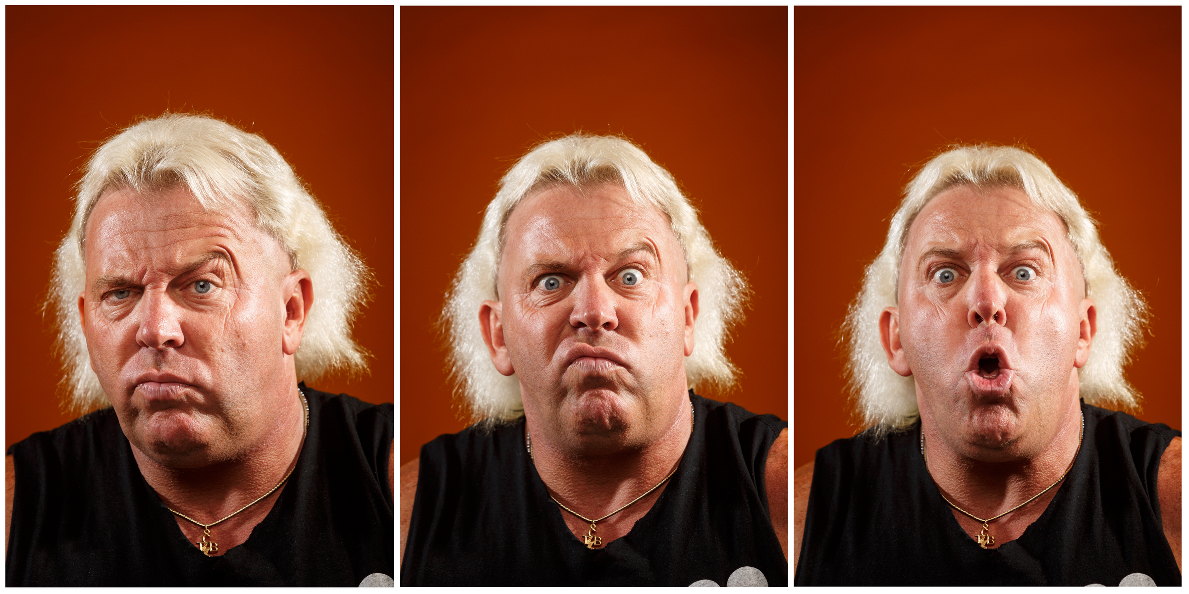 Staff photos by Doug Strickland / In this triptych sequence of three images, wrestler Paul Lee, who goes by the ring name Natureboy Paul Lee, poses for a portrait on Tuesday, June 14, 2016, in Chattanooga, Tenn. Lee is one of many wrestlers who will appear in the Riverbend Festival's live wrestling event on Saturday.