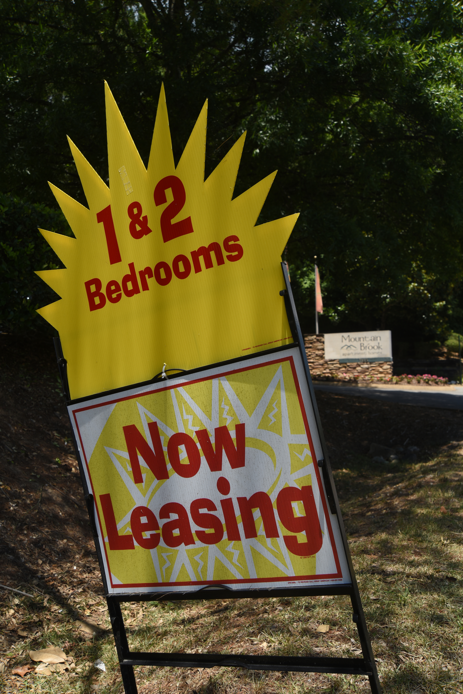 A sign advertises apartments for lease at the Mountain Brook complex on Mountain Creek Road Monday, June 20, 2016.