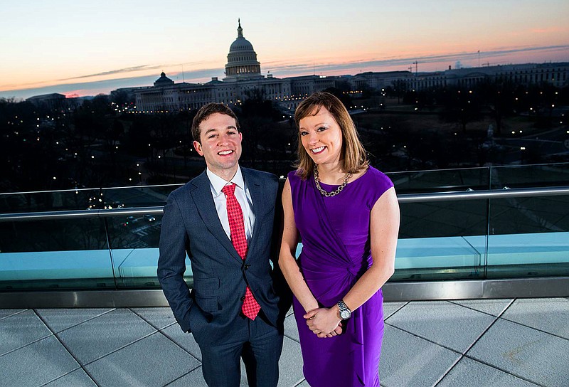 
              This undated image released by Politico shows Politico reporters Jake Sherman, left, and Anna Palmer in Washington. Sherman and Palmer will replace Mike Allen as authors of Playbook, Politico's briefing on what's driving the day in Washinton. (M. Scott Mahaskey/Politico via AP)
            