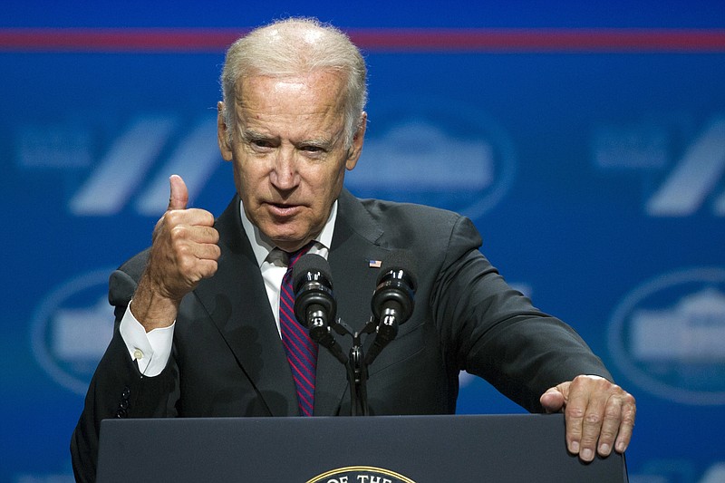 
              File- This June 14, 2016, file photo shows Vice President Joe Biden addressing the White House Summit on the United State of Women in Washington.  Warning of a potential surge in anti-Americanism,  Biden is tearing into Donald Trump’s views on foreign policy and urging the country not to follow the presumptive Republican nominee down a path of isolationism and bigotry. Biden plans to deliver a point-by-point rebuttal of Trump’s ideas on immigration, terrorism and relations with Russia during a speech Monday, June 20, 2016, to the Center for New American Security.  (AP Photo/Cliff Owen, File)
            