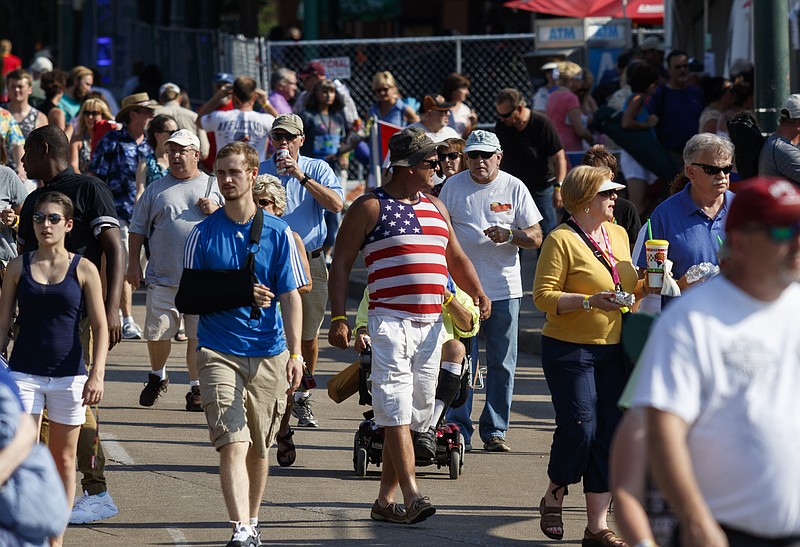 People arrive on the second day of the Riverbend Festival at Ross's Landing on June 11.