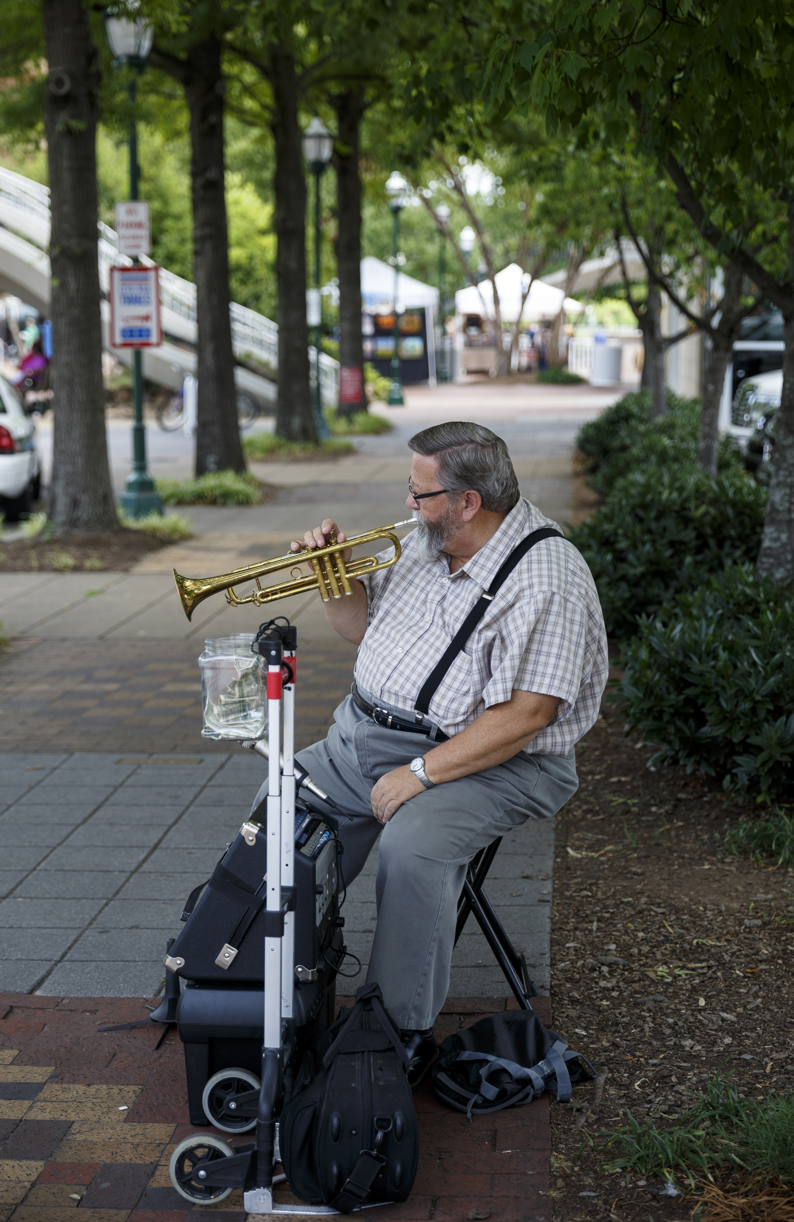 Trumpeter Randy Croy is one of about 50 musicians who have signed up for Sidewalk Stages, a way to get local musicians out in front of people and highlights Chattanooga's musical offerings. Musicians get paid $25 and get to keep any tips from passers-by.