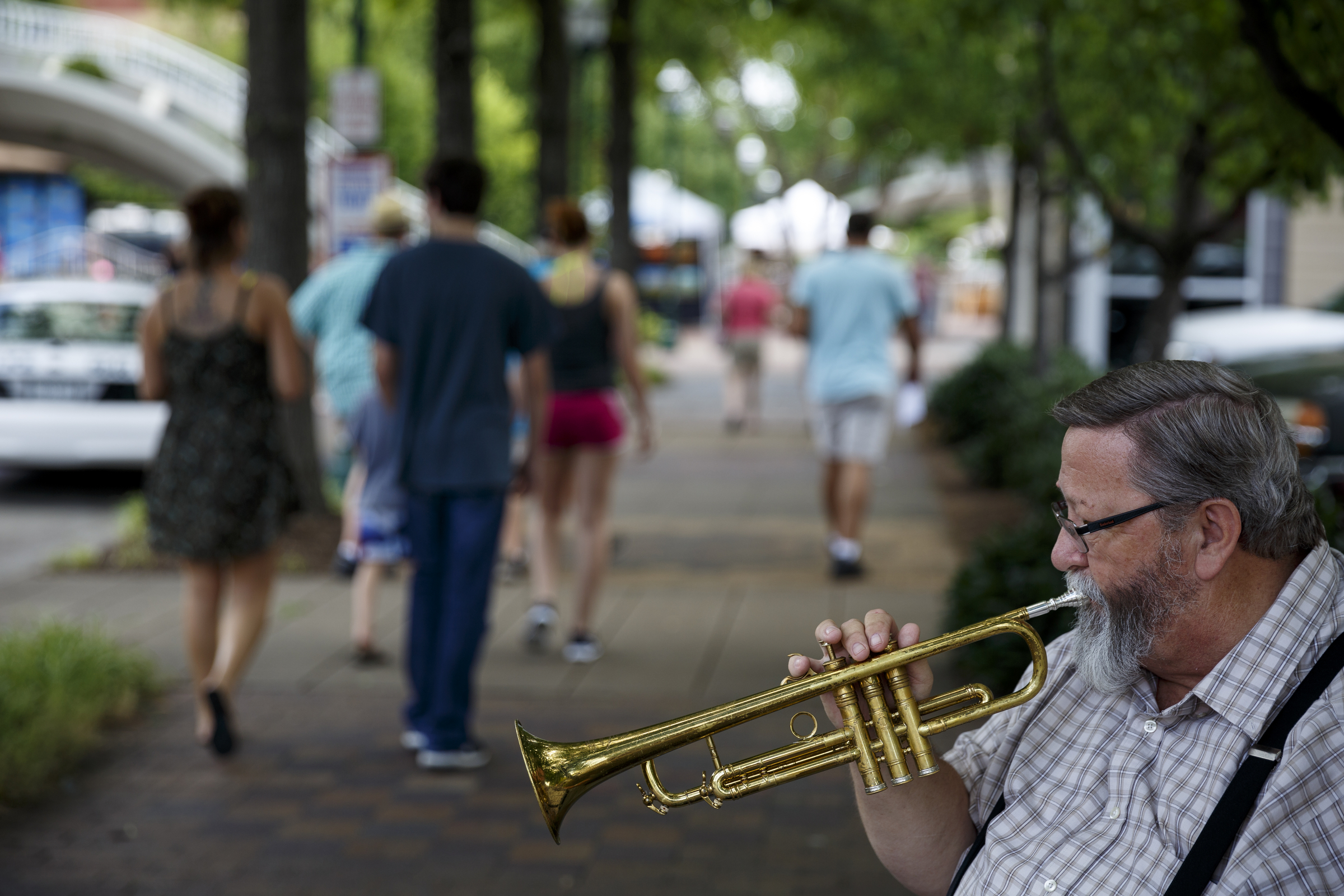 Trumpeter Randy Croy is one of about 50 musicians who have signed up for Sidewalk Stages, a way to get local musicians out in front of people and highlights Chattanooga's musical offerings. Musicians get paid $25 and get to keep any tips from passers-by.