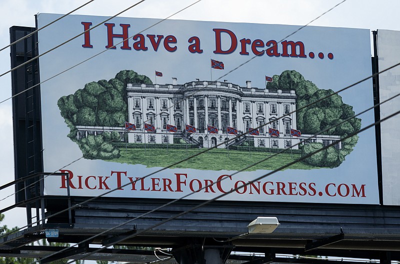 One of independent 3rd District Congress candidate Rick Tyler's signs is pictured on Highway 64 in Polk County, Tenn.