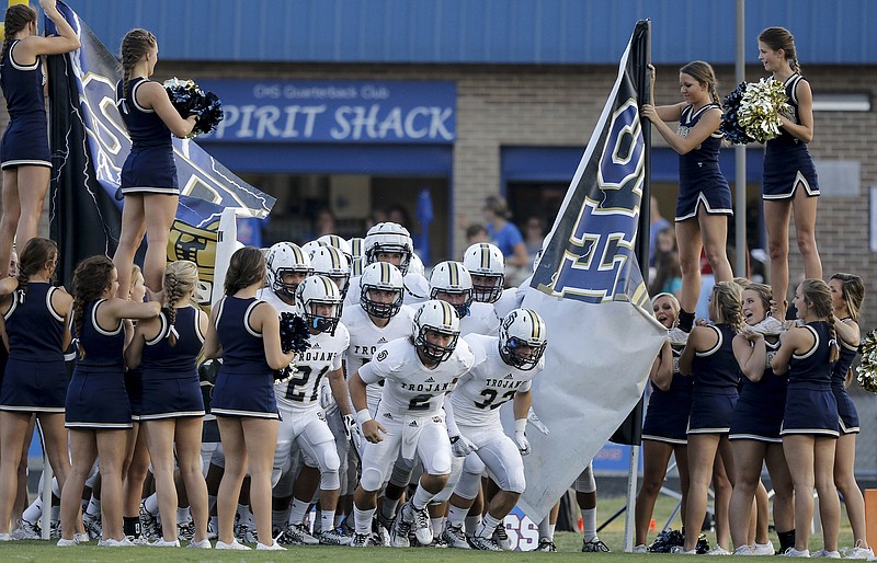 Soddy-Daisy takes the field for their prep football game against Cleveland at Cleveland High School on Friday, Sept. 4, 2015, in Cleveland, Tenn.
