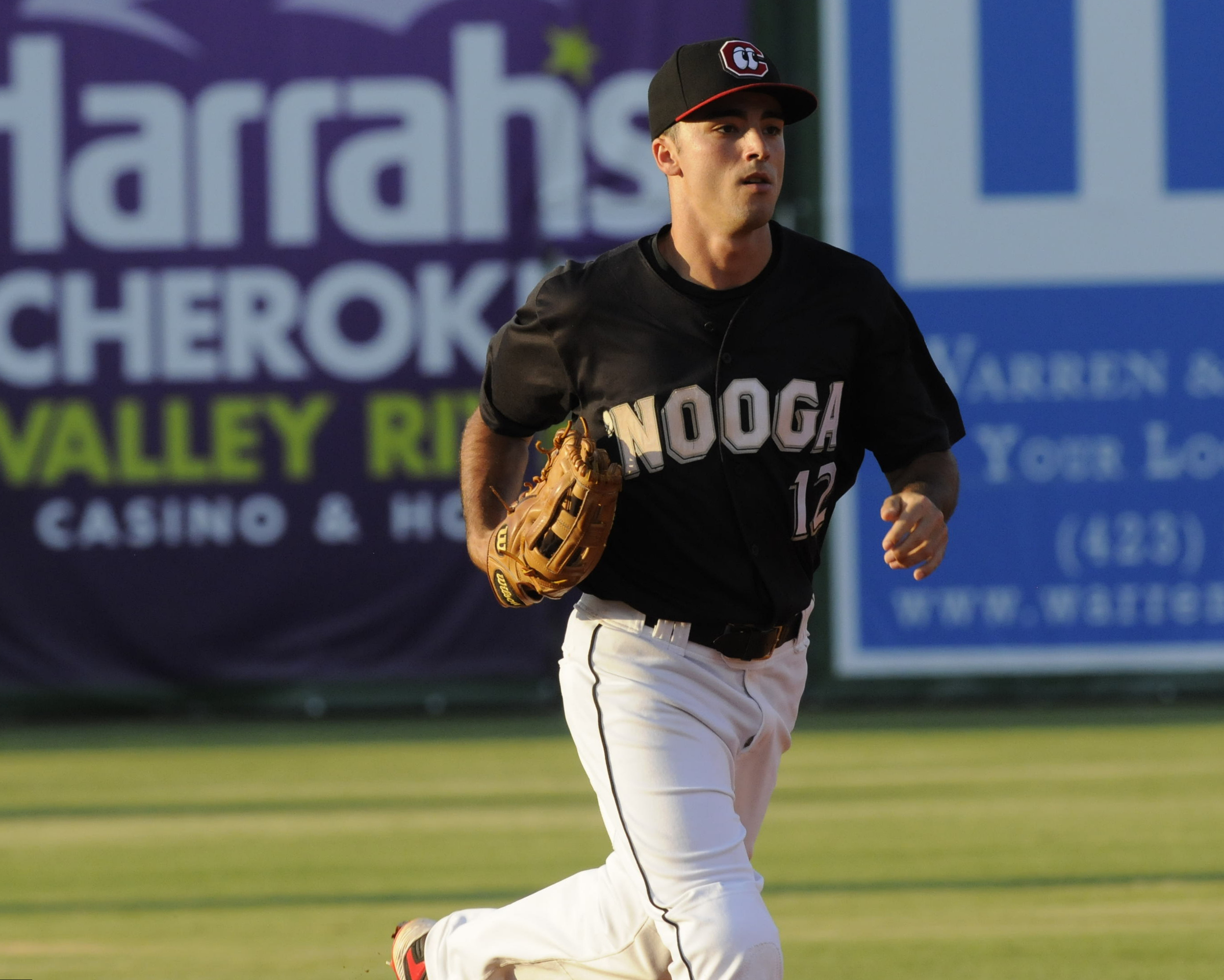 Zack Granite runs in from centerfield Thursday during the game against the Jackson Generals. Granite has the most stolen bases for the Chattanooga Lookouts.