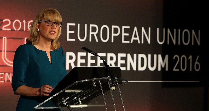 Jenny Watson, the Chief Counting Officer for the EU Referendum, officially announces that polling has closed and the national count has commenced, at Manchester Town Hall, Thursday June 23, 2016, in Manchester, England. On Thursday Britain votes in a national referendum on whether to stay inside the EU.