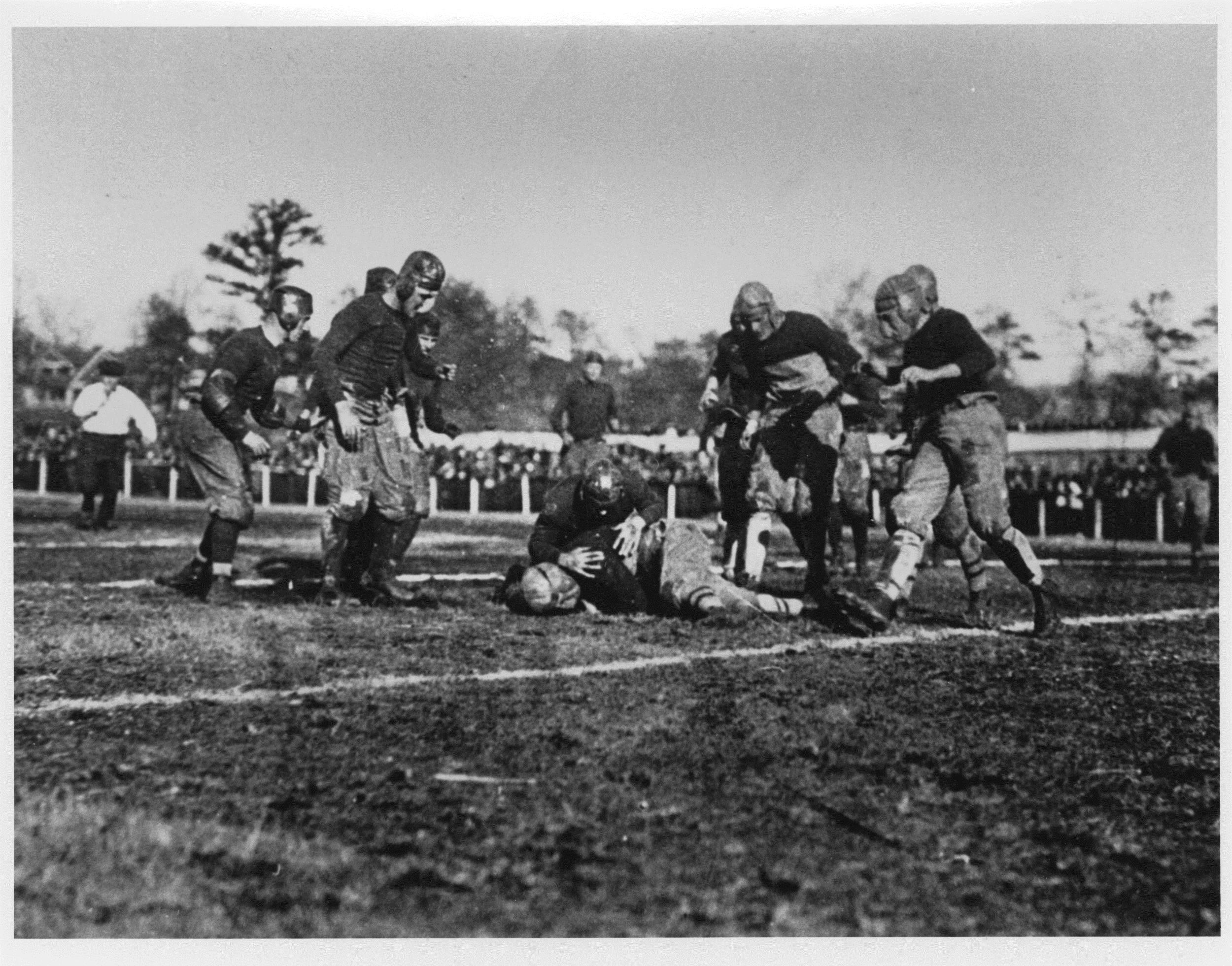Players from Georgia Tech and Cumberland compete a century ago in Atlanta. The Yellow Jackets won 222-0, marking the biggest blowout in football history.