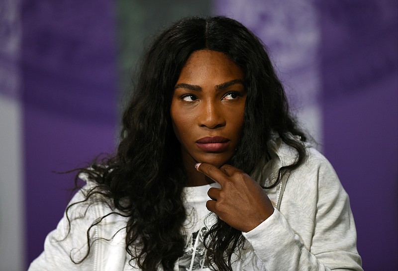 Serena Williams of the U.S gives her pre-Championships press conference at The All England Lawn Tennis Club, ahead of the Wimbledon Tennis Championships in London, Sunday, June 26, 2016.