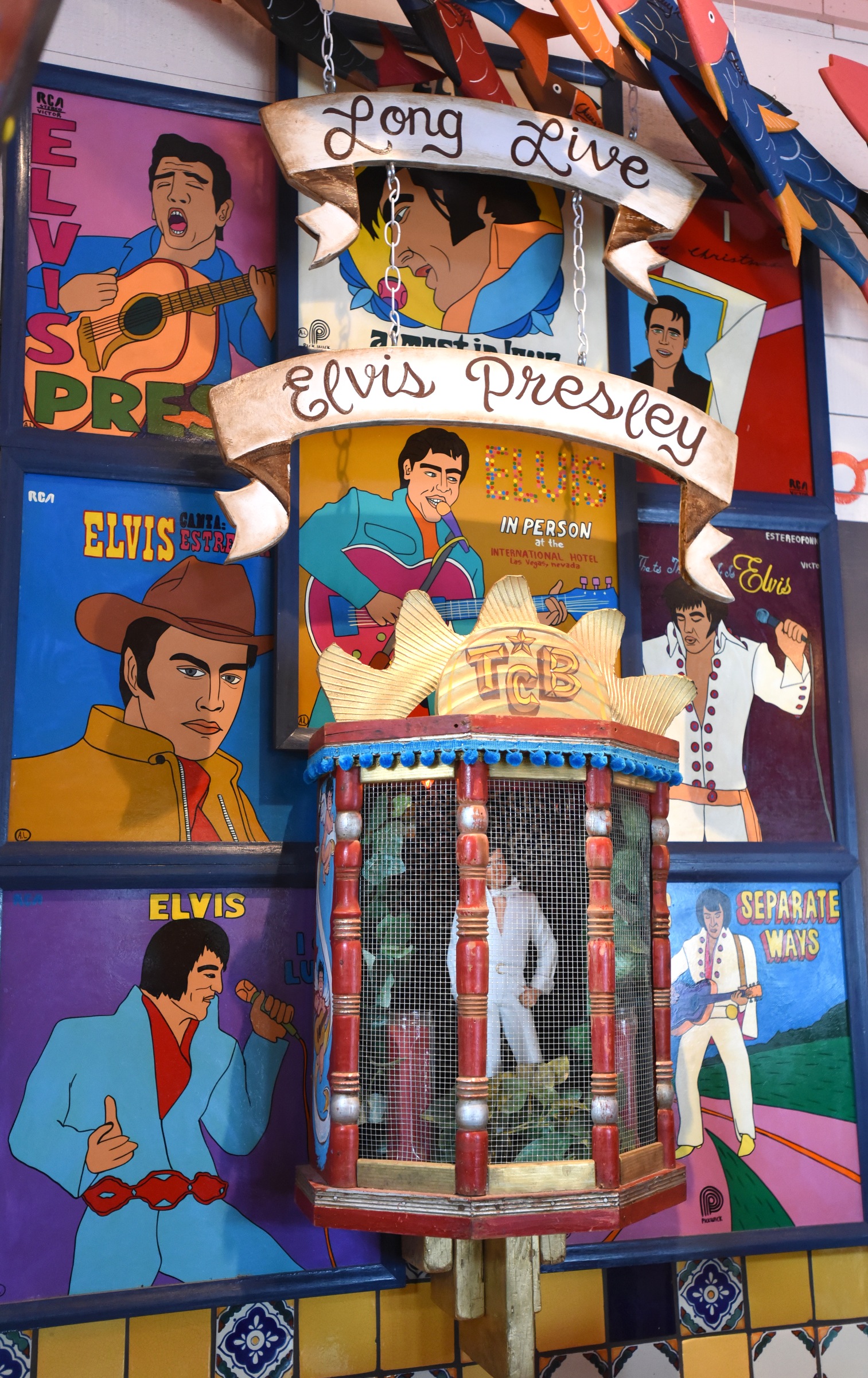 An Elvis tribute is included at all Chuy's restaurants, but the display is different in each location.