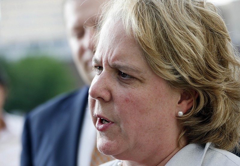 
              FILE - In this Thursday, June 23, 2016 file photo, Roberta Kaplan, a New York based attorney, representing Campaign for Southern Equality and a lesbian couple, speaks with reporters following a day of testimony at the federal courthouse in Jackson, Miss. Mississippi clerks cannot cite their own religious beliefs to recuse themselves from issuing marriage licenses to same-sex couples, under a ruling U.S. District Judge Carlton Reeves handed down Monday, June 27. Kaplan issued a statement praising his decision. (AP Photo/Rogelio V. Solis, File)
            