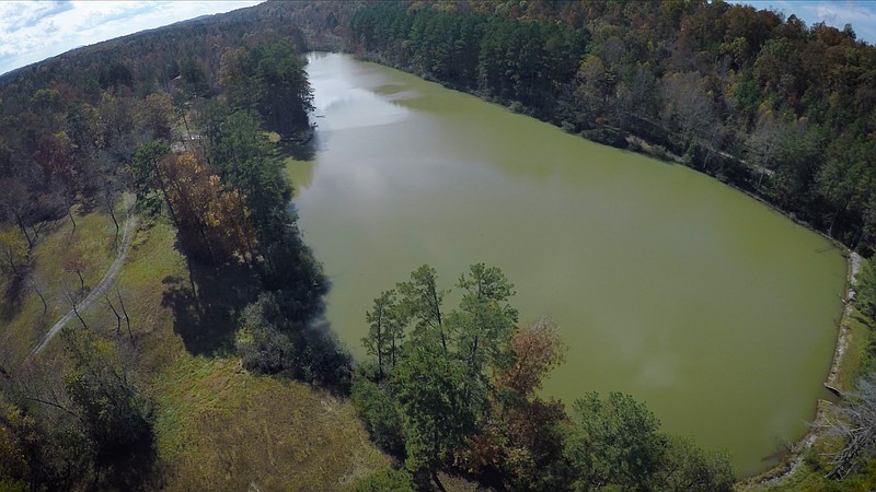 Contributed photo / This aerial photo shows part of the 165-acre tract, including a 10-acre lake, which is for sale.