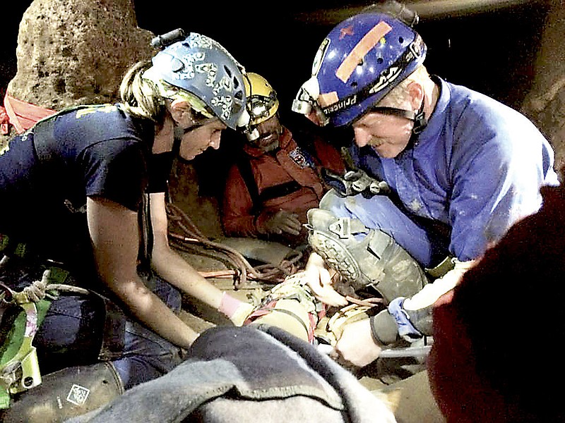 Dr. David Wharton, right, during cave rescue training. 
