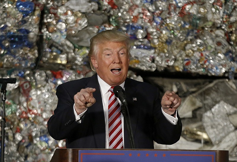 
              Republican presidential candidate Donald Trump speaks during a campaign stop, Tuesday, June 28, 2016, at Alumisource, a metals recycling facility in Monessen, Pa. (AP Photo/Keith Srakocic)
            