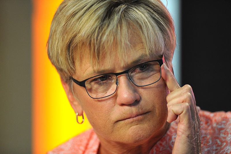 Tennessee women's basketball head coach Holly Warlick speaks during a news conference Tuesday, June 28, 2016, in Knoxville, Tenn. Pat Summitt, the winningest coach in Division I college basketball history who uplifted the women's game from obscurity to national prominence during her career at Tennessee, died Tuesday. She was 64. Warlick calls the impact Summitt had on her life "profound."