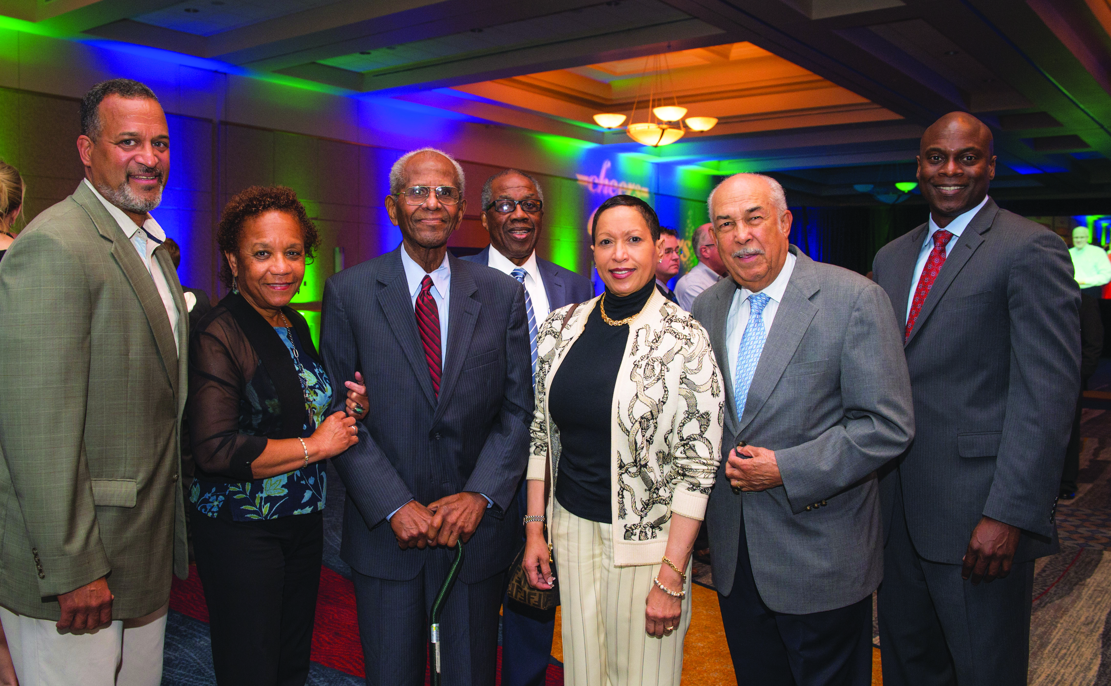 John Duke Franklin, Lillie Wills, John P. Franklin, Moses Freeman, Linda I. McDaniel, Paul A. McDaniel and Wade Hinton celebrate the 30th anniversary of the Chattanooga Convention Center.
