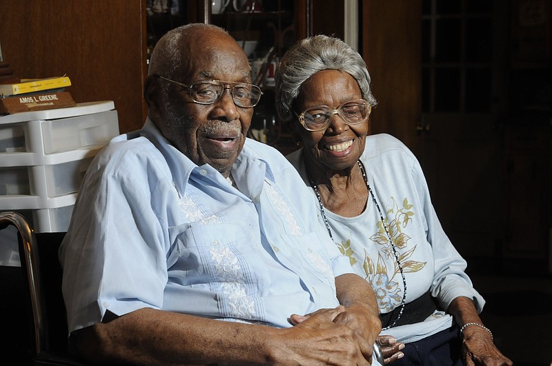 Amos Greene, 97, and Annie Greene, 94, talk about their lives together from their Riverside Drive dining room. They've been married for 70 years.