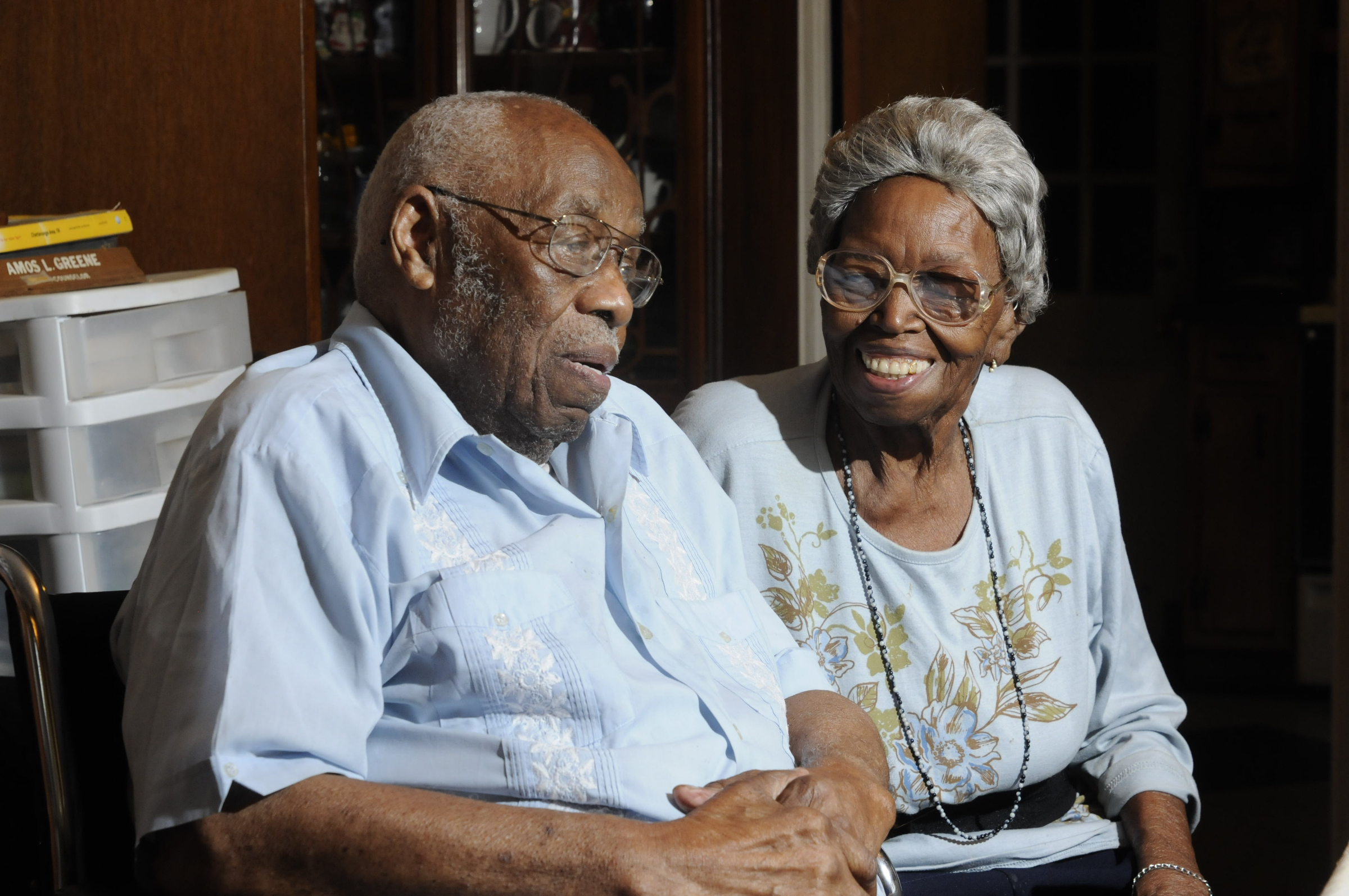 Amos Greene, 97, and Annie Greene, 94, talk about their lives together from their Riverside Drive dining room. They've been married for 70 years.