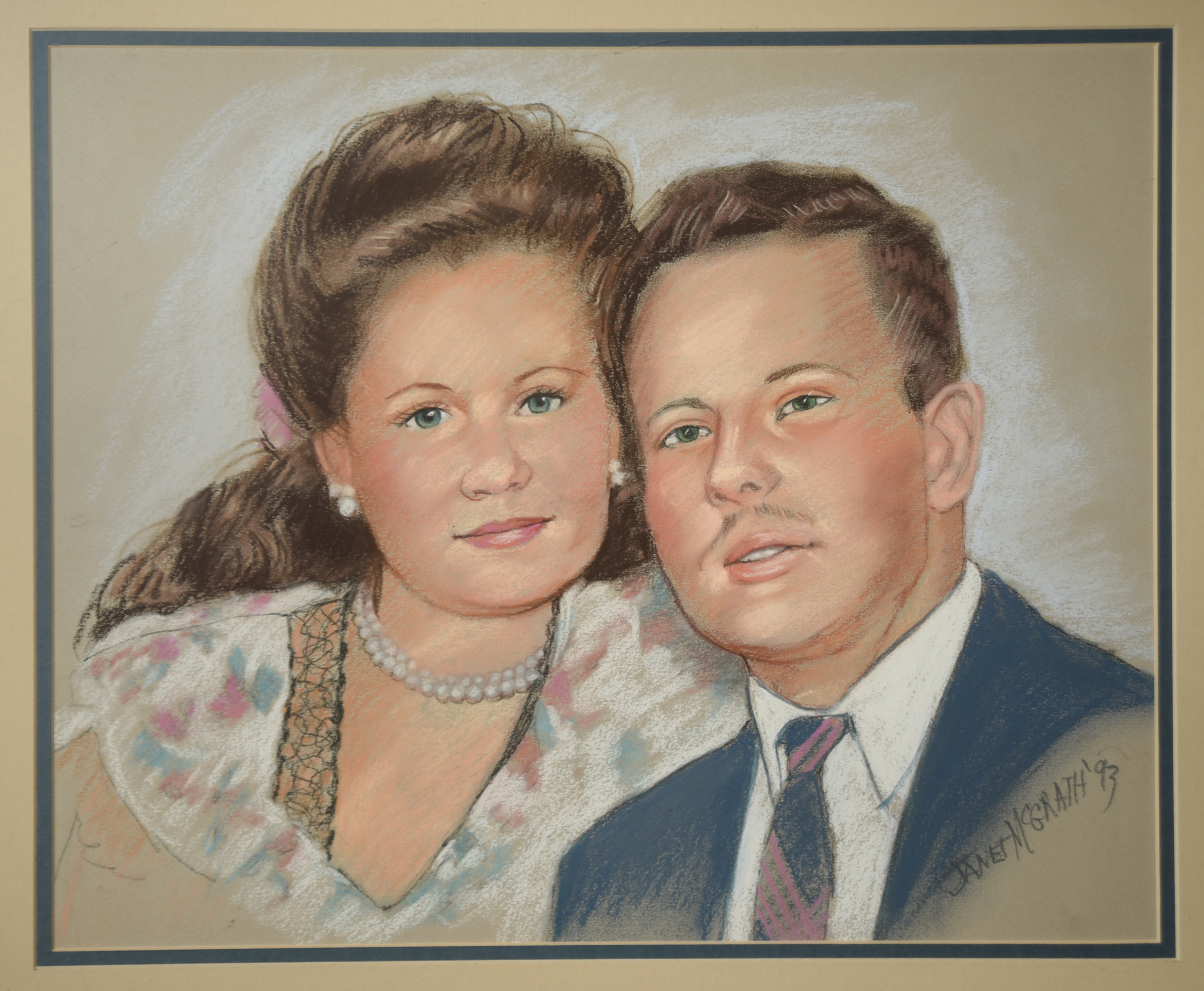 A painting based on an old photo of Virginia and Bob Ferrell hangs on a wall in the Ferrell home.