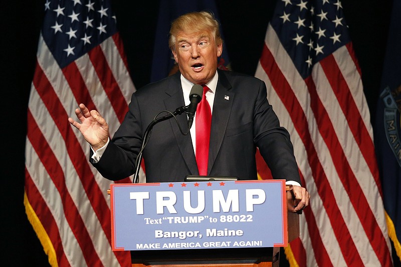 Republican presidential candidate Donald Trump speaks at a rally onWednesday in Bangor, Maine.(AP Photo/Robert F. Bukaty)