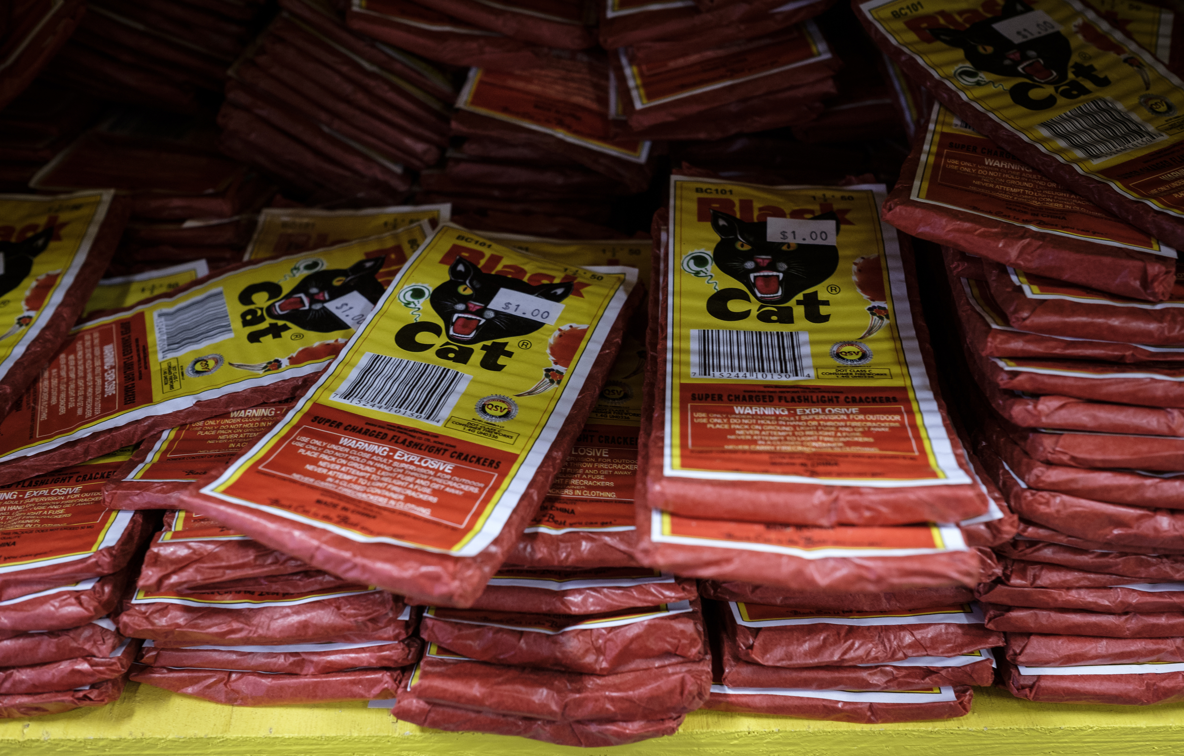 Firecrackers are stocked on a shelf at Dixieland Fireworks on Wednesday, June 29, 2016, in East Ridge, Tenn. The days preceding the 4th of July holiday are the store's busiest.