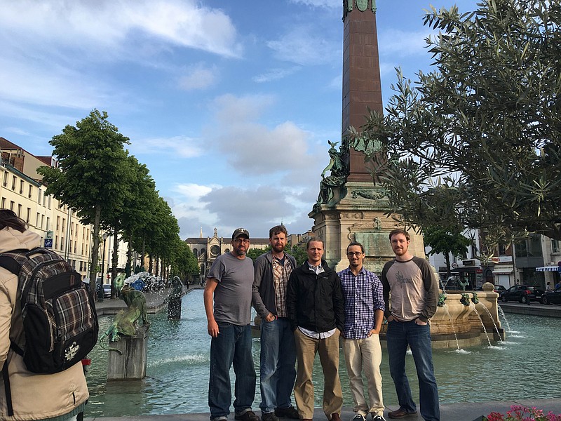 Slim Pickins, featuring, from left, Randy Steele, Justin Hupp, Brad Clark, Tyler Martelli and John Boulware, spent almost a month in Belgium, playing 27 shows in 25 days.