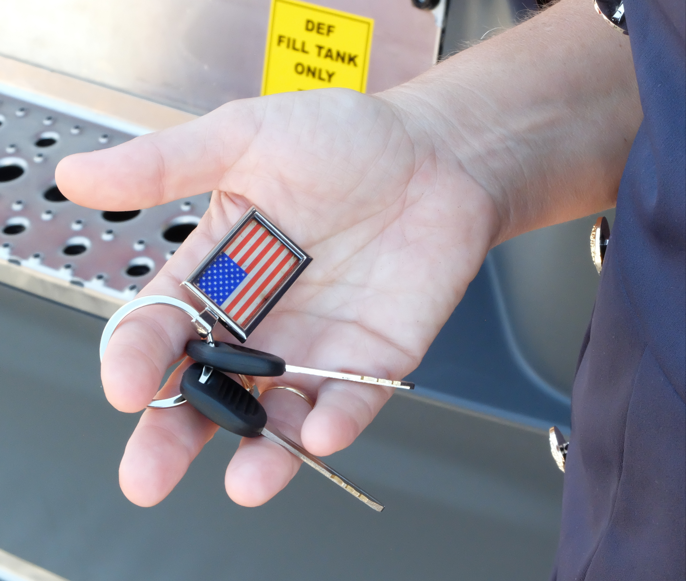 Weazy Sullivan holds the keys to a new U.S. Xpress Freightliner truck Friday morning at the company's Jenkins Road headquarters in Chattanooga.
U.S. Xpress aims to hire more military veterans over coming years.