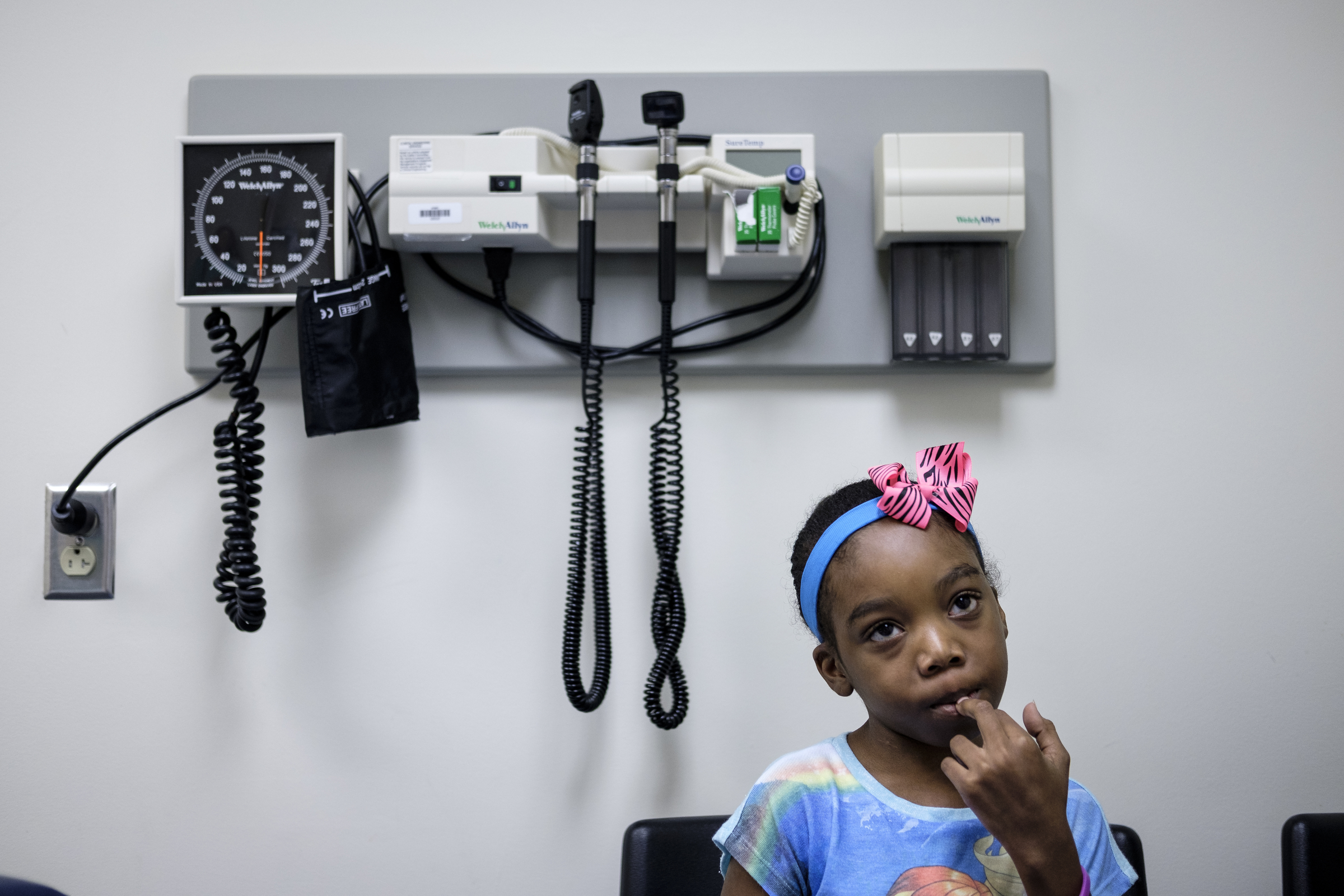 Ahmya Calloway waits for a doctor during one of her regular checkups to monitor her new heart at Vanderbilt Children's Hospital on Thursday, June 30, 2016, in Nashville, Tenn. Ahmya is no stranger to time spent in waiting rooms, as she had to undergo dialysis 3 times a week before receiving her transplanted kidney and heart.