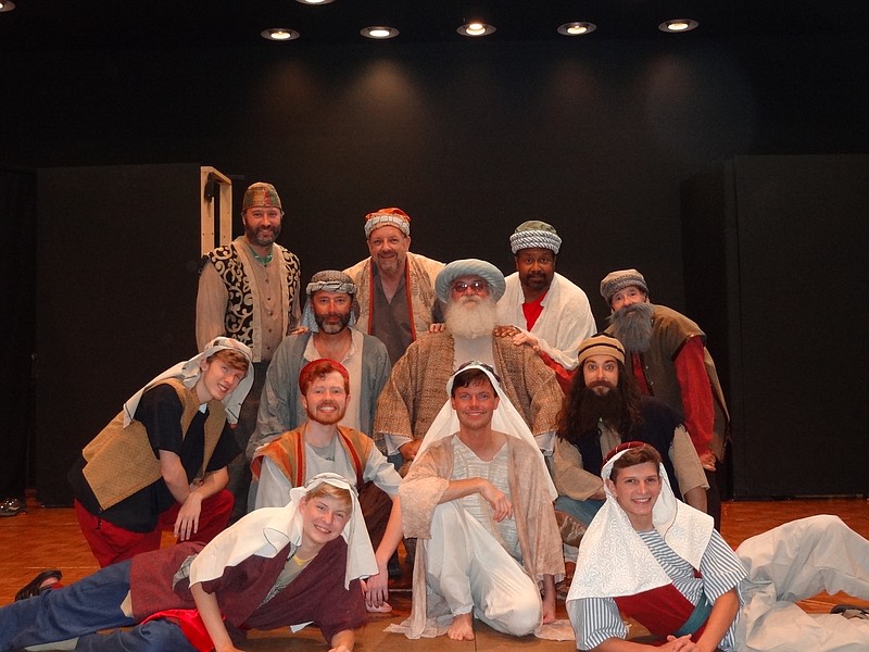 The cast of "Joseph and the Amazing Technicolor Dreamcoat" features, front row, Josh McCommon, Seth Brock, Mason Carter, Andrew Chauncey and Steve Williams. In the second row are Jax Wright. Tony Malone and Bill Jennings. Standing are Butch Ortwein, Dan Peterson, Bill Gist and Jim Griffin.