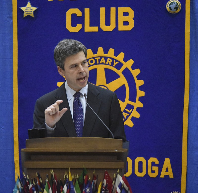 Chattanooga Mayor Andy Berke gives a preview of his State of the City address at the Chattanooga Rotary Club on Thursday, Apr. 7, 2016, in Chattanooga, Tenn. 