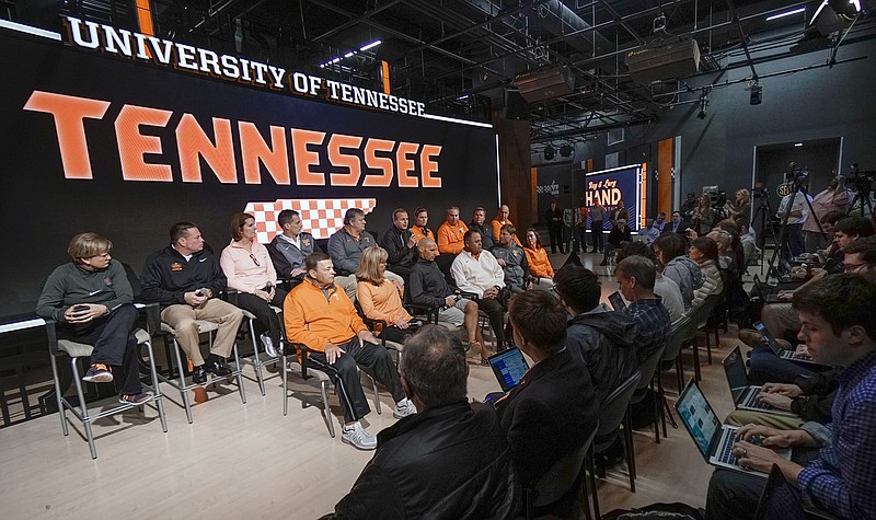 Tennessee coaches appear at a news conference on Feb. 23, 2016, in Knoxville. The coaches held a news conference two weeks after a group of unidentified women sued the school over its handling of sexual assault complaints made against student-athletes.