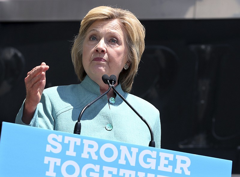 Democratic presidential candidate Hillary Clinton addresses a gathering on the Boardwalk in Atlantic City, N.J., on Wednesday (AP Photo/Mel Evans)