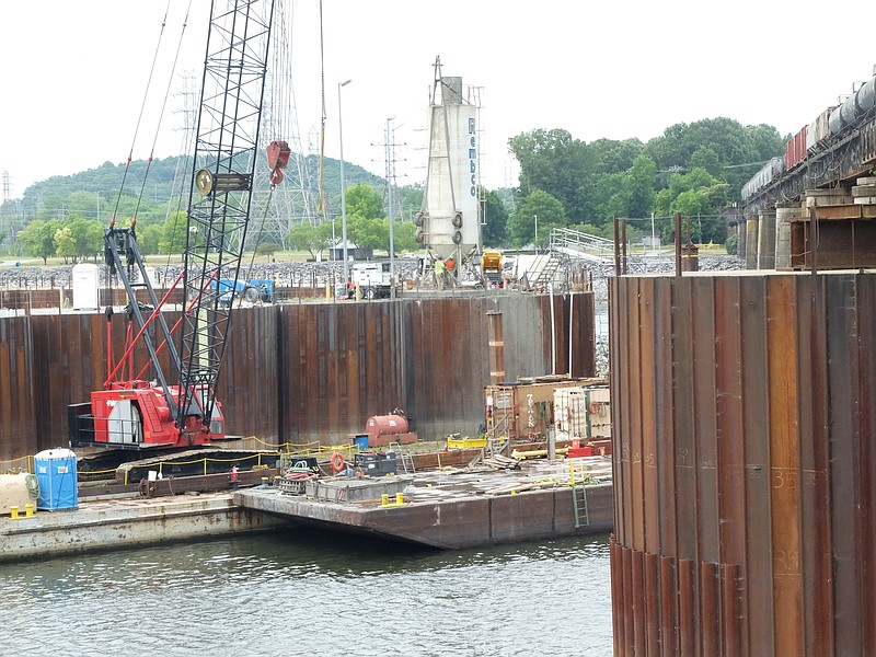 Britton Bridge crews begin work to continue lock replacement below the Chickamauga Dam on July 5, 2016.