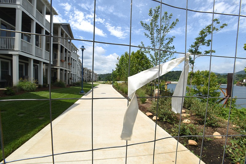 A stretch of the Tennessee Riverwalk remains closed July 7, 2016. 