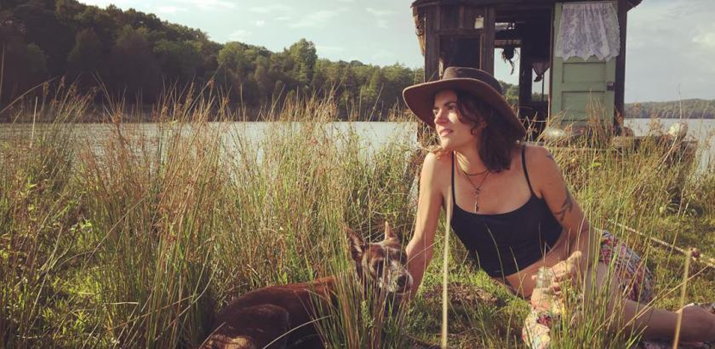 Lauren Benzy and Hazel enjoy the sunset.
