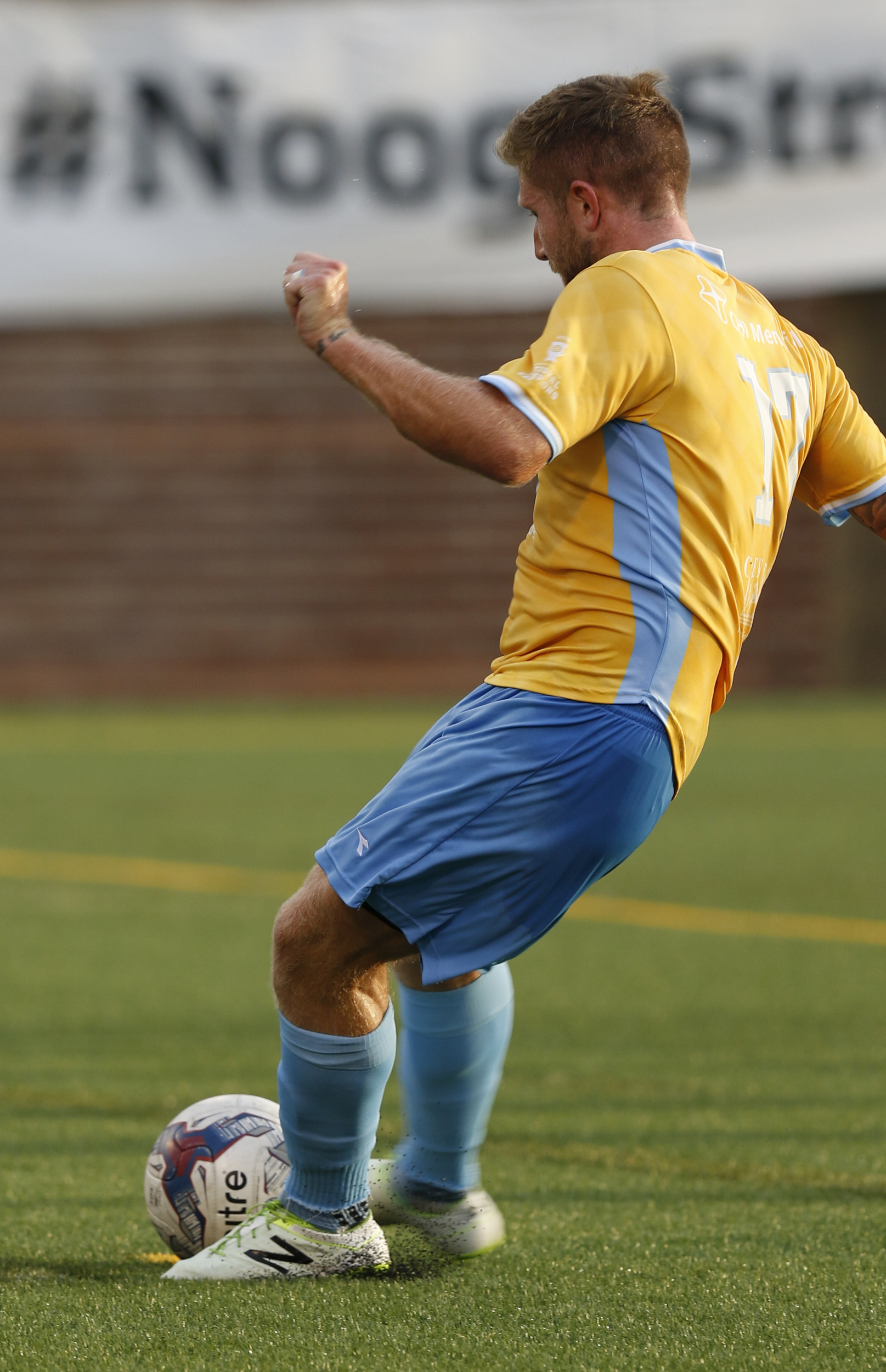 Staff Photo by Dan Henry / The Chattanooga Times Free Press- 7/8/16. Chattanooga Football Club's Will Roberts (32) scores the first goal of the game against Knoxville with a direct free kick after being fouled during the first half of play at Finley Stadium on Friday, July 8, 2016.