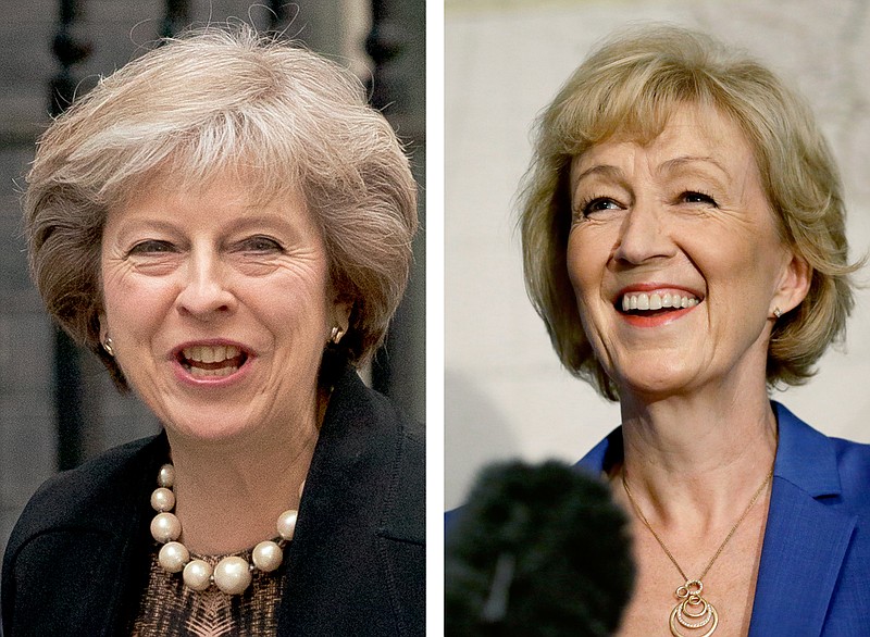 
              FILE - In this two photo combo, showing the two contenders to become the leader of the Conservative Party and assume the post of Britain's Prime Minister, with Theresa May, left, dated July 5, 2016, and Andrea Leadsom, right, dated July 4, 2016.  Andrea Leadsom suggested in an interview published Saturday July 9, 2016, in national newspaper The Times, that her status as a mother gives her an advantage over rival Theresa May, who does not have children. (AP Photos / Matt Dunham, FILE combo)
            