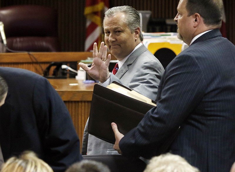 Mike Hubbard enters Judge Jacob Walker's courtroom in the Lee County Justice Center for sentencing on Friday, July 8, 2016, in Opelika, Ala. A judge will decide whether Hubbard, former Alabama House Speaker once one of the state's most powerful politicians, will go to prison and if so, for how long. Hubbard will be sentenced on 12 counts of violating the state ethics law. 