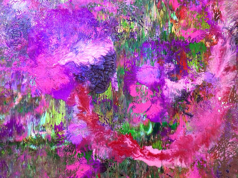 Julie Bauer uses acrylics for her large-scale abstract works of art, many of which can be found at a temporary exhibition at Reflections Gallery.