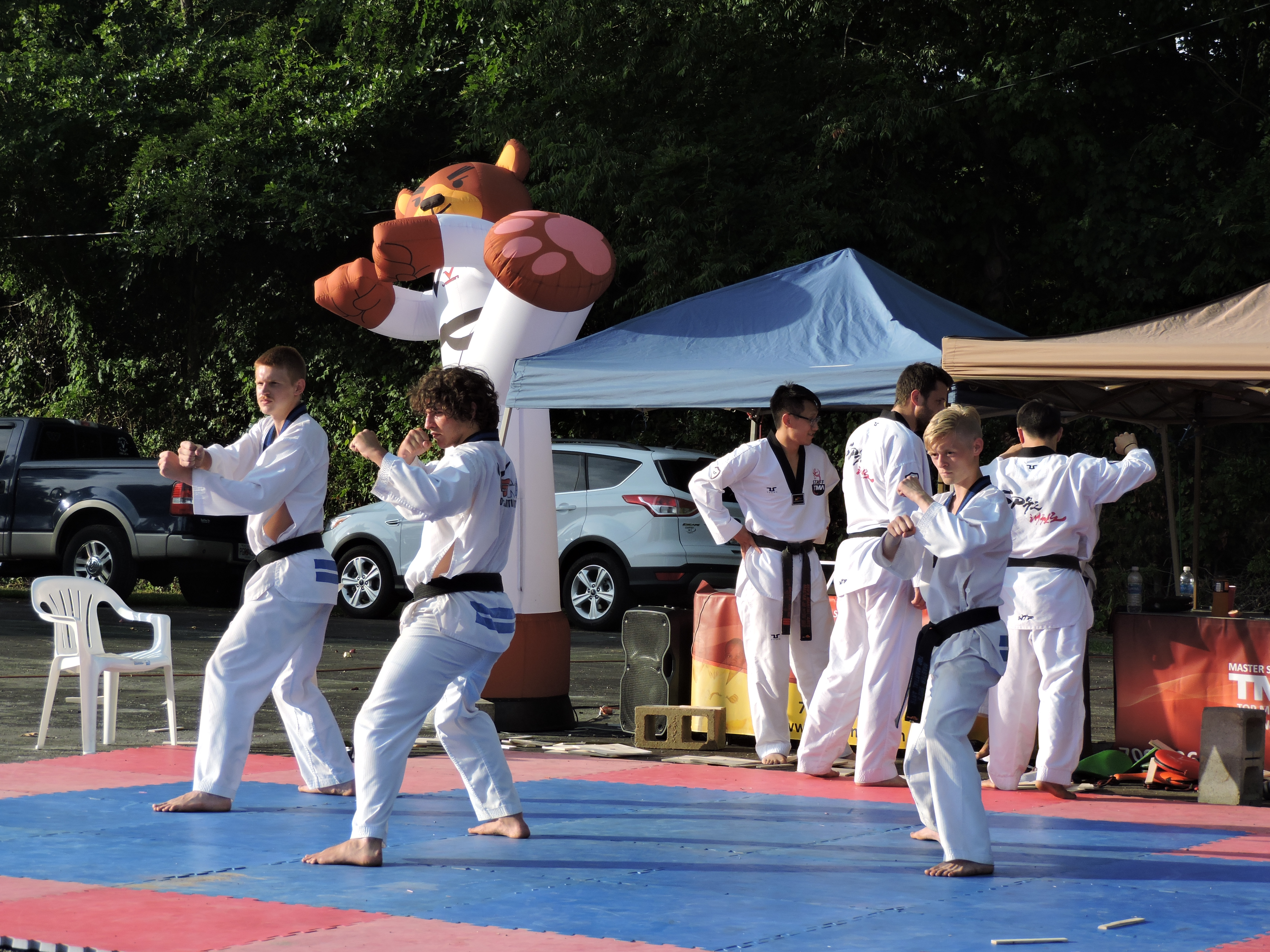 Master Seo's Top Martial Arts taekwondo students demonstrate skills. From left are Canyon Mantooth, Aaron Howard and Connor Pettyjohn.