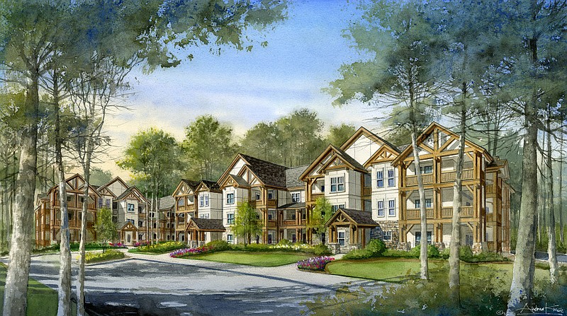 An artist's rendering of the apartments proposed for 15 acres on Mountain Creek Road across from Red Bank Elementary School.