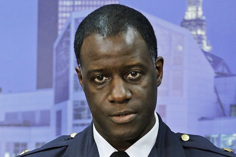 
              FILE - This Nov. 24, 2014, file photo shows Cleveland Police Chief Calvin Williams during a news conference in Cleveland. Rising tensions after the deadly ambush of Dallas police officers have prompted law enforcement officials to adjust security plans for the Republican National Convention in Cleveland from July 18 to 21, 2016, and the Democratic National Convention in Philadelphia from July 25 to 28, 2016. (AP Photo/Mark Duncan, File)
            